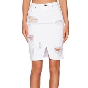 Rag & Bone Pencil Skirt Shred White Denim Distressed Front Split Vent Size 29